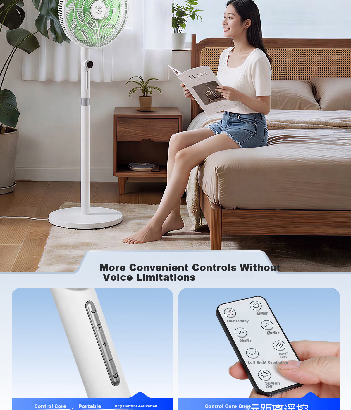 DIAMOND Home Energy-Saving Pedestal Fan [Level 1 Energy Efficiency + DC Inverter + Pure Copper Brushless Motor] Large Airflow Quiet Standing Fan for Living Room XR 14