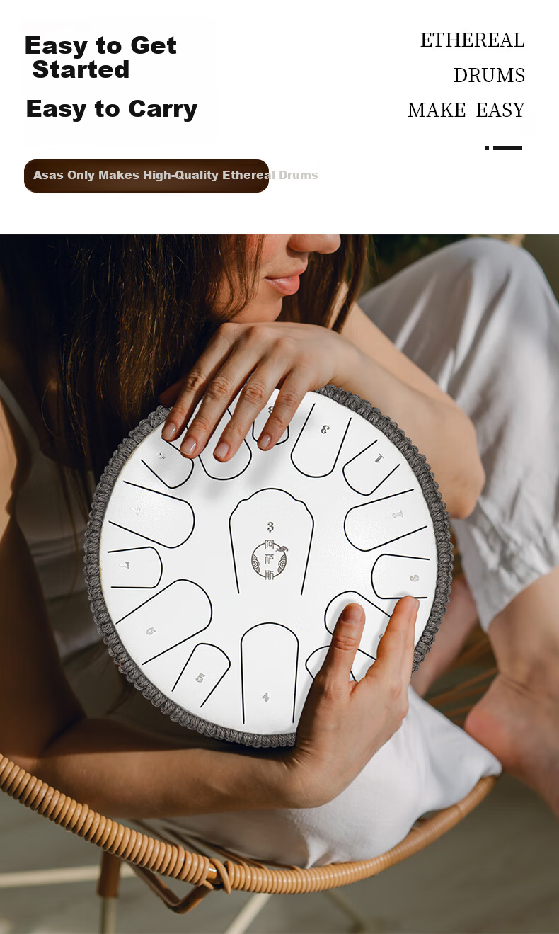 Asasi Ethereal Drum, 15 Tones, 13 Inches, Adult Beginner Upgrade Carbon Steel Tongue Drum, Children's Gift Lotus - Navy Blue 7