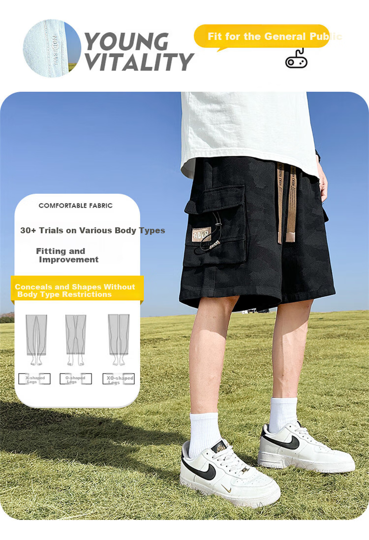 I'M DAVID Men's Workwear Shorts Summer Casual Loose Five-Point Pants Trendy Thin Mid-Length Shorts Military Green Camouflage 7XL 2