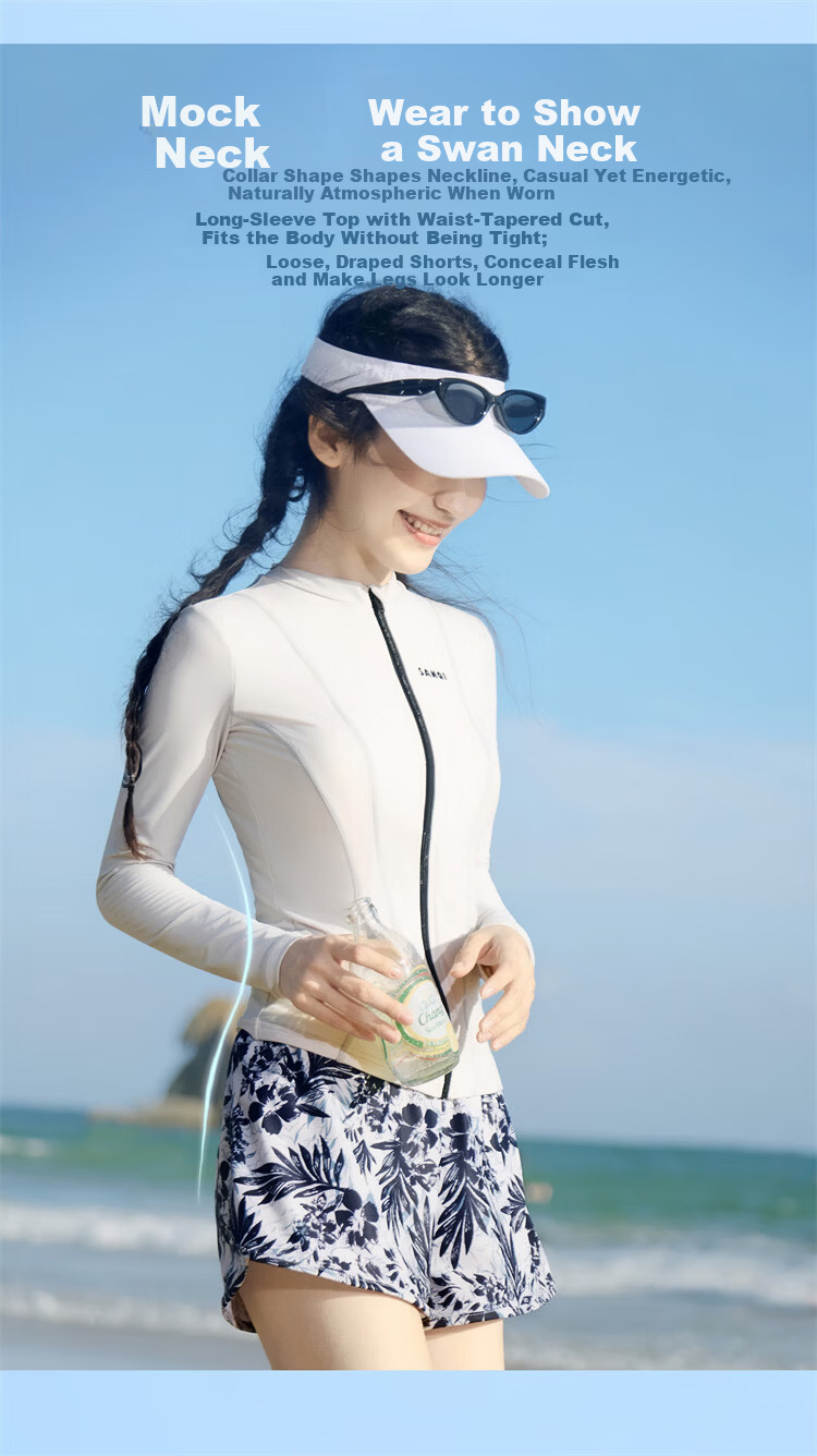 Sanqi Two-Piece Women's Long Sleeve Conservative Swimwear Plus Size Sporty Tummy Control Slimming Hot Spring Swimsuit XL 6