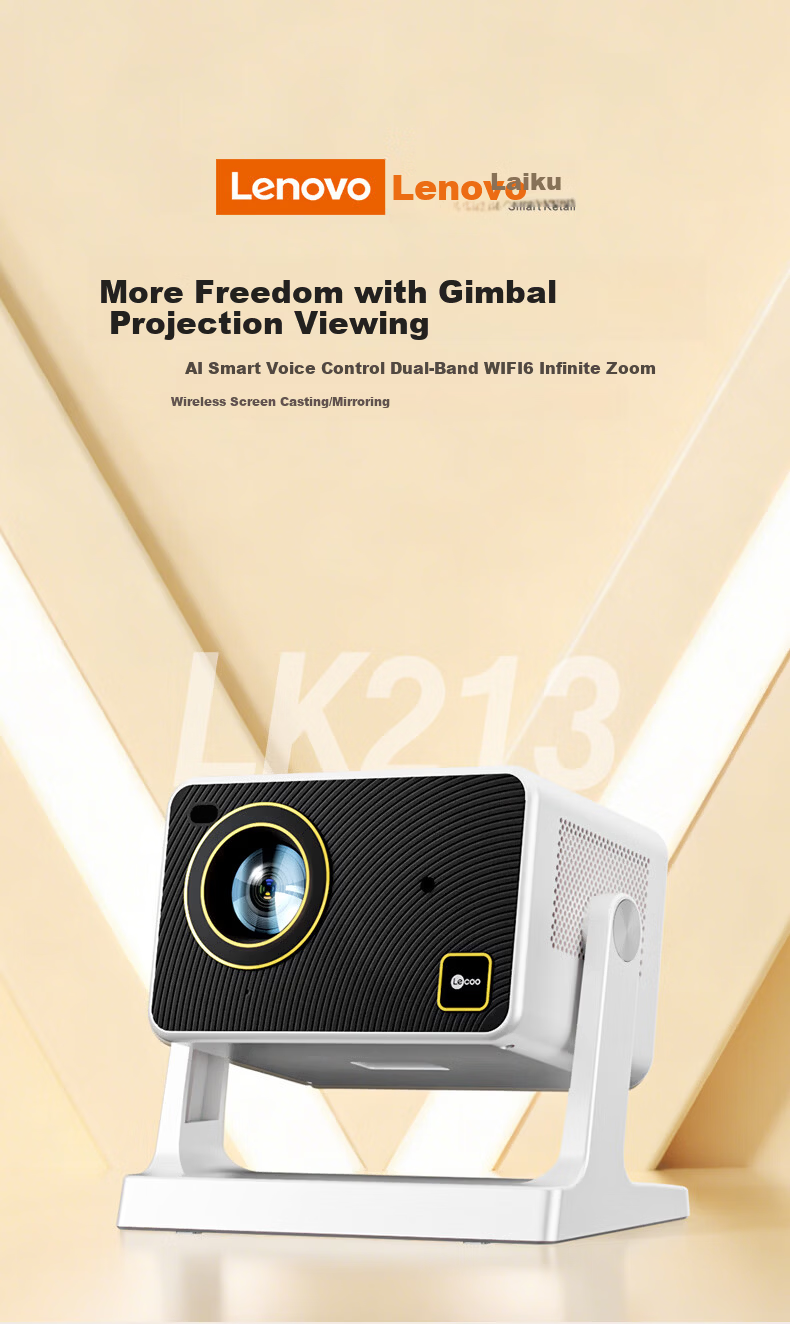 Lecoo Lenovo LK213 PTZ Projector Home Use Smart HD Projector Bedroom Mobile Phone Projection TV (Electric Focus AI Voice Control Home Theater) 1