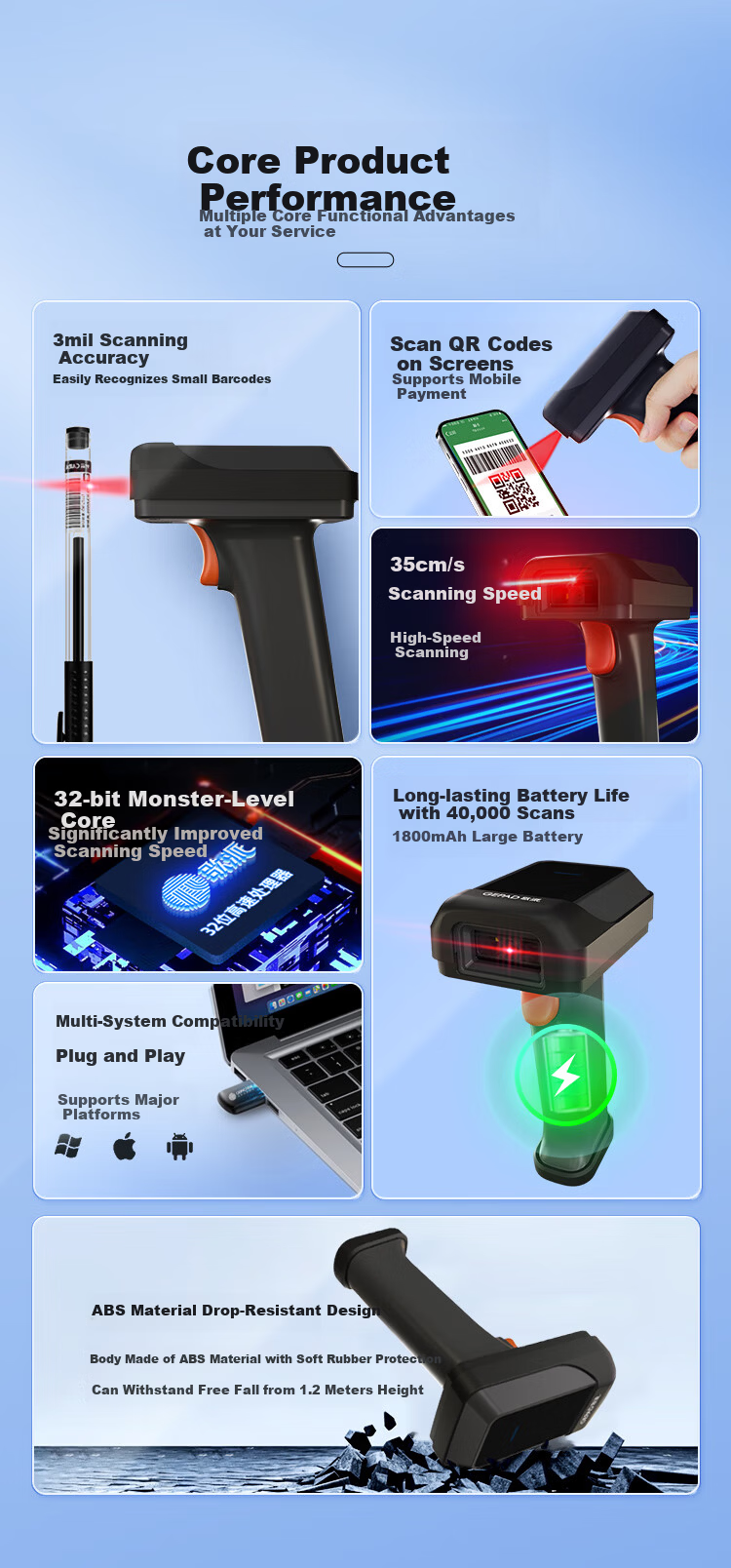 GEPAD Wireless Barcode Scanner Gun, QR Code And Barcode Scanning for Cashier Payment, Express Delivery Logistics Spare Parts Warehouse Product Pharmaceutical Traceability Code GT-2100D 2