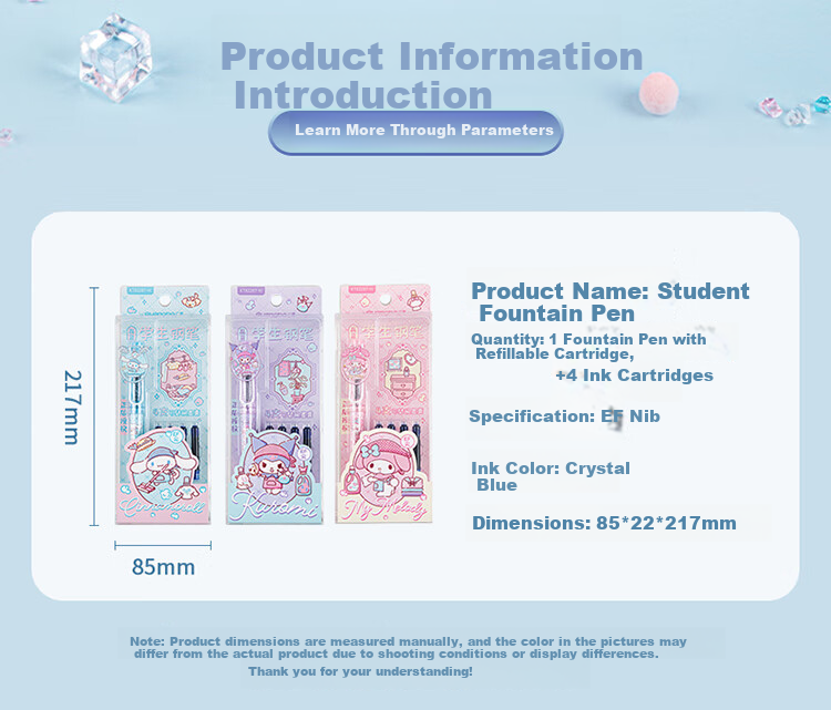Guangbo & Sanrio Student Fountain Pen for Grades 4-6, EF Nib, Refillable Ink Cartridge, Hard Nib Calligraphy Pen, Girls' Gift, Random Pattern KT82287-H 2