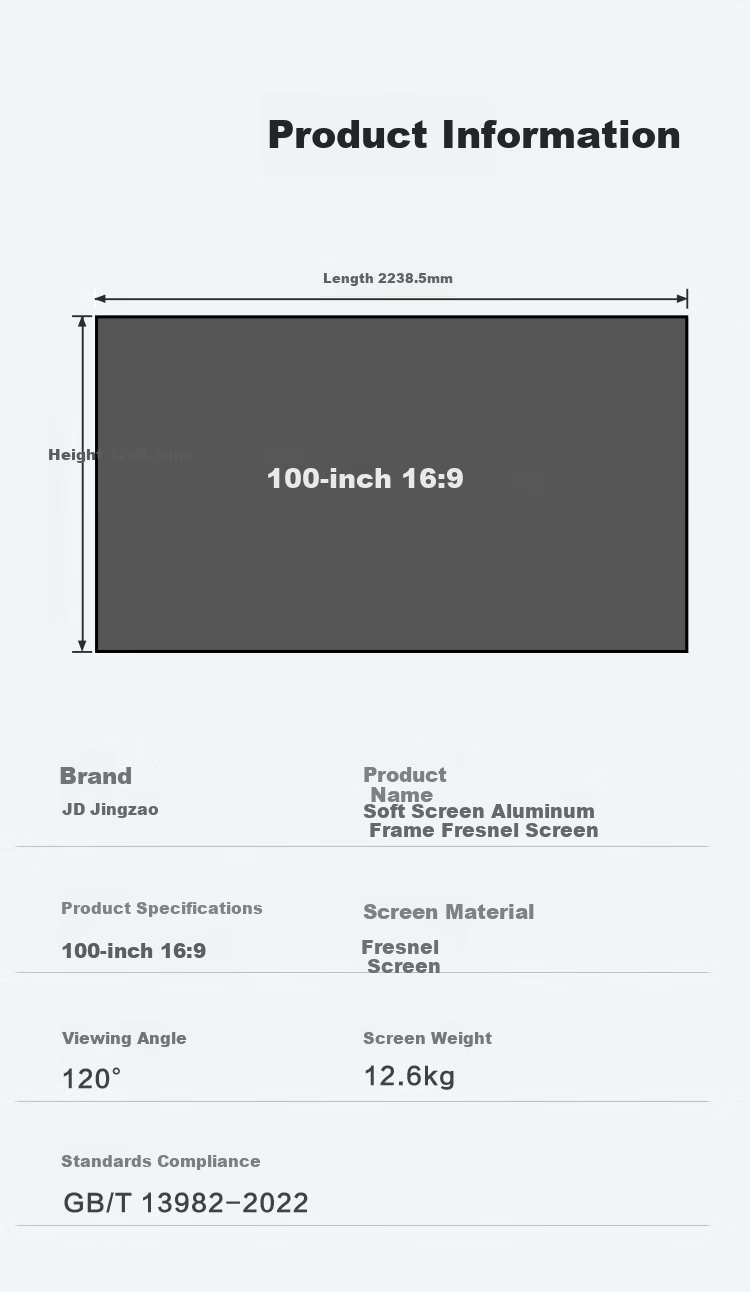 JD Jingzao Home Projection Screen Wall-Mounted Frame Screen 100 Inch Anti-Light Fresnel Soft Screen Compatible with JmGO, XGIMI, Xiaomi Projectors Mid-Long Throw 11