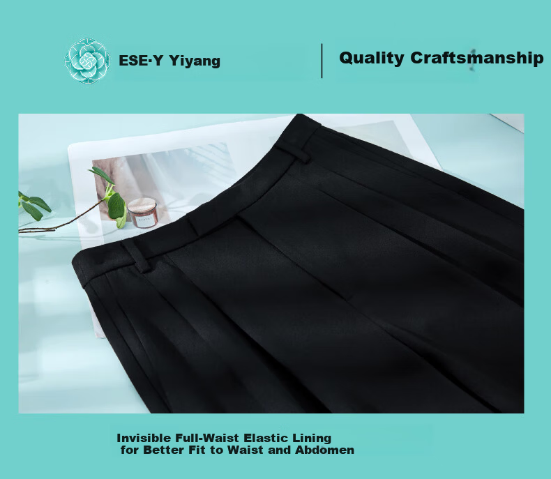 ESE-Y Wide-Leg Suit Pants for Women, New Spring 2025 High-Waist Draping Slimming Trousers, Black-Extended Length, Size 27 22