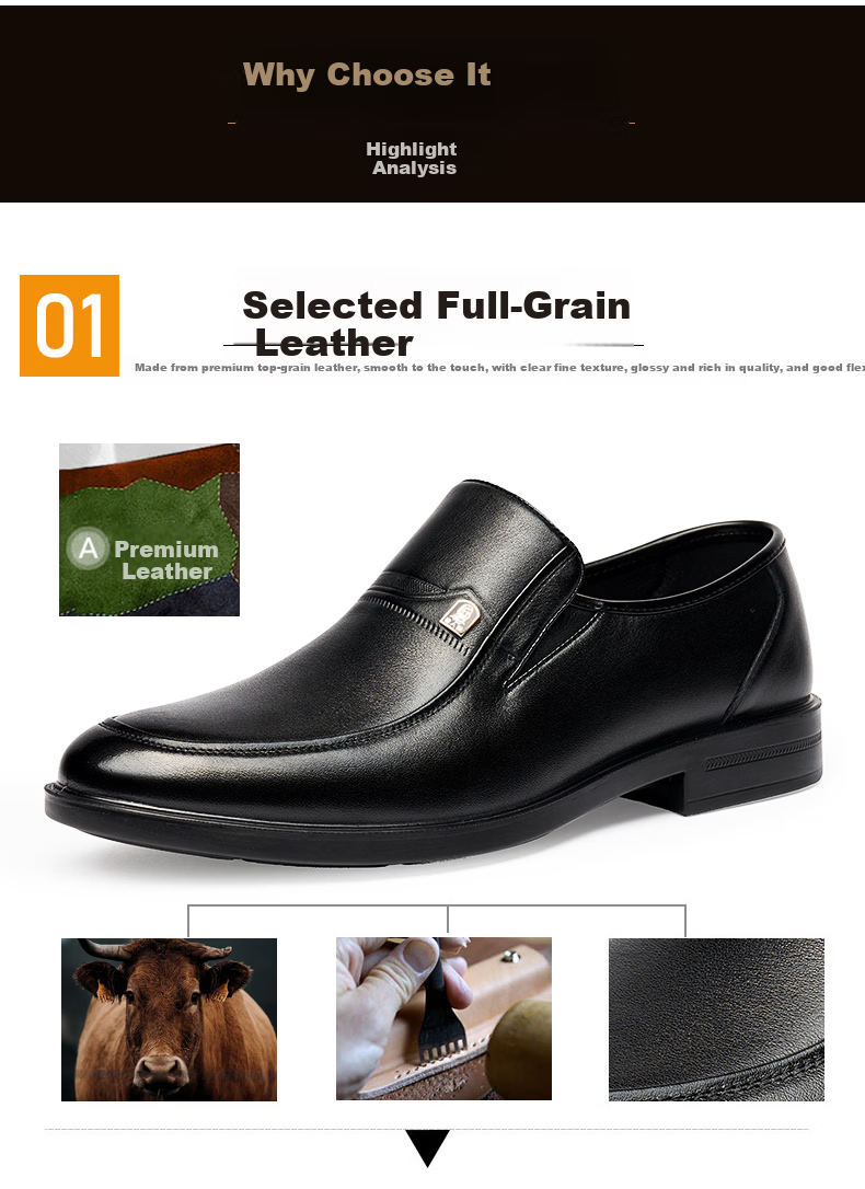 LAORENTOU Men's Business Formal Leather Slip-On Driving Shoes First Layer Cowhide Black Size 38 A90135 7