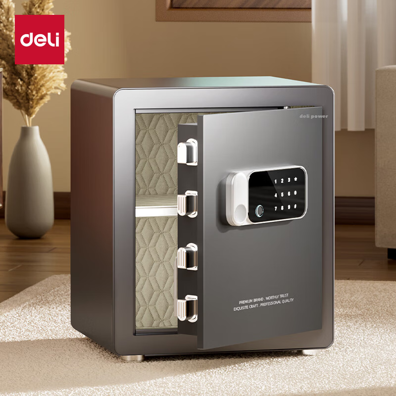 Deli Safe, Home Fingerprint Password Storage, Office Financial Confidential Box, Automatic Door Opening, Thickened Lock Bolt, 45cm Gray AE640-Z