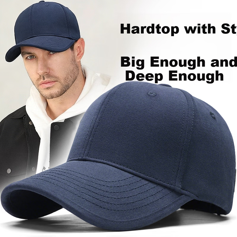 Miiow Men's Hard Top Baseball Cap Large Size Deep Fit Men's Sunshade Duckbill Cap Navy Blue