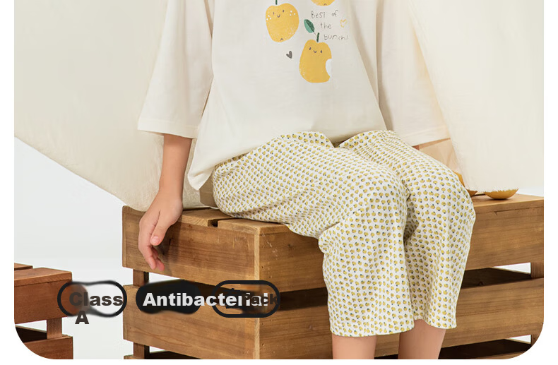 Yingbolun Summer Lightweight Girls' Pajamas Children's Three-Quarter Sleeve Homewear Air Conditioning Clothes 20906 Off-White 150cm 1