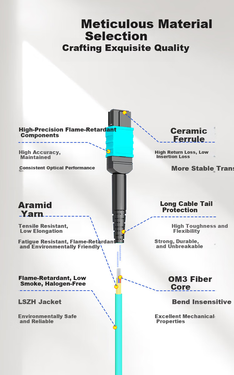BYNET 8-Core MPO-MPO Fiber Optic Patch Cord Female B Polarity Compatible MTP OM4 10G/40G/100G Multimode Fiber Cable 10m 2