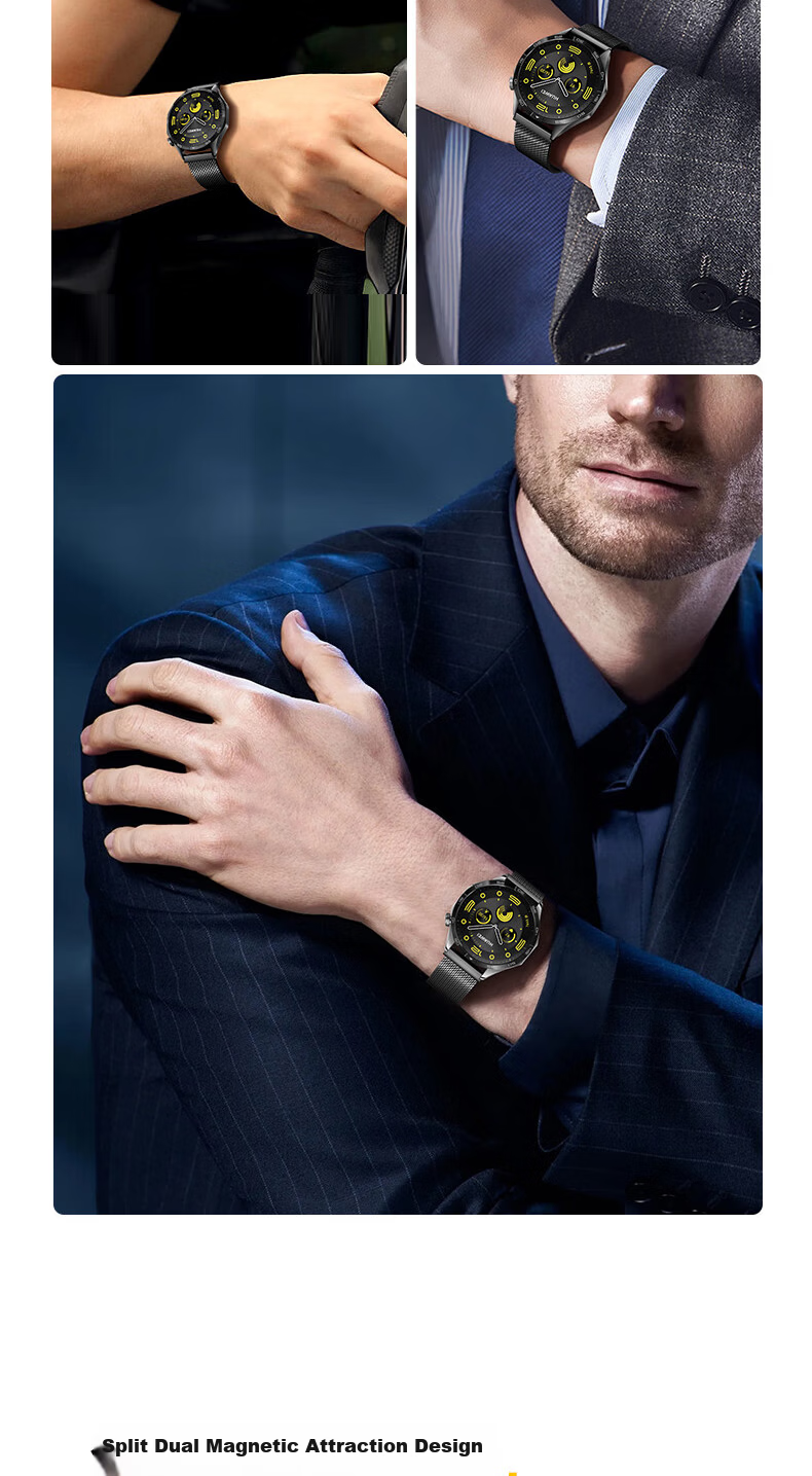 W&P Compatible with Huawei Watch Bands for GT5/GT6/4Pro/Watch5/4Pro/3/2/New, Extraordinary Master Milanese Metal Double Magnetic Stainless Steel Strap for Men, Silver 12