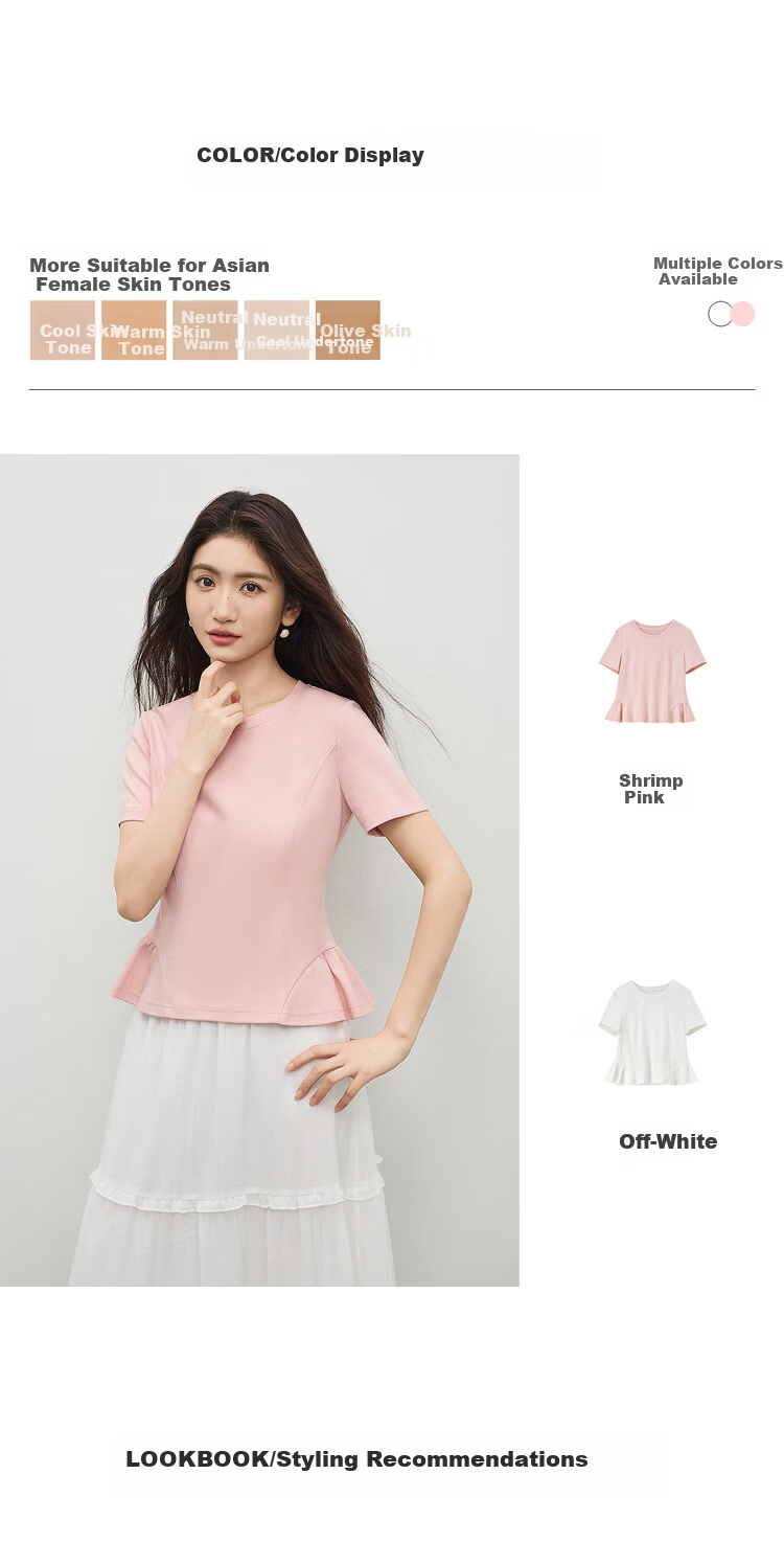 Shangdu Bila Gentle Pure Cotton Short Sleeve T-Shirt Women Spring Summer Simple Round Neck Split Design Slim Fit Top Youthful Temperament Layering 3