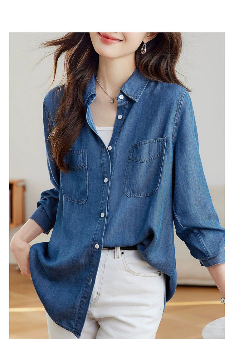 Demana [100 Lyocell] Spring Vintage Casual Lapel Shirt Commuter Loose Long Sleeve Blouse for Women 3