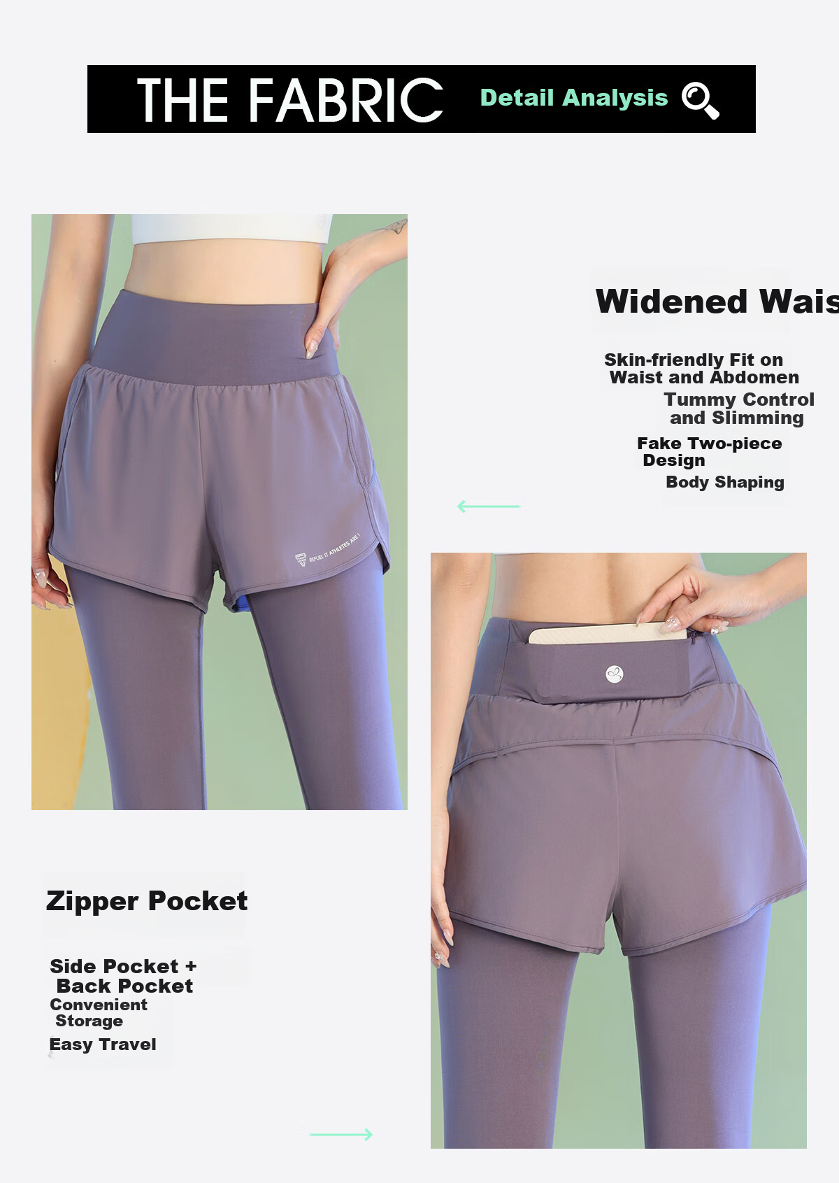 Baisirong Women's Gym Workout Pants New High-Waist Tummy Control Fake Two-Piece Running Training Sweat-Enhancing Quick-Dry Leggings 3
