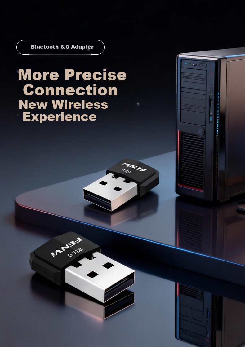 Fenvi USB Bluetooth 6.0 Adapter Driver-Free Bluetooth 6.0 Receiver for Desktop PC Bluetooth Module Wireless Keyboard Mouse Speaker Headset Game Controller Connection 2