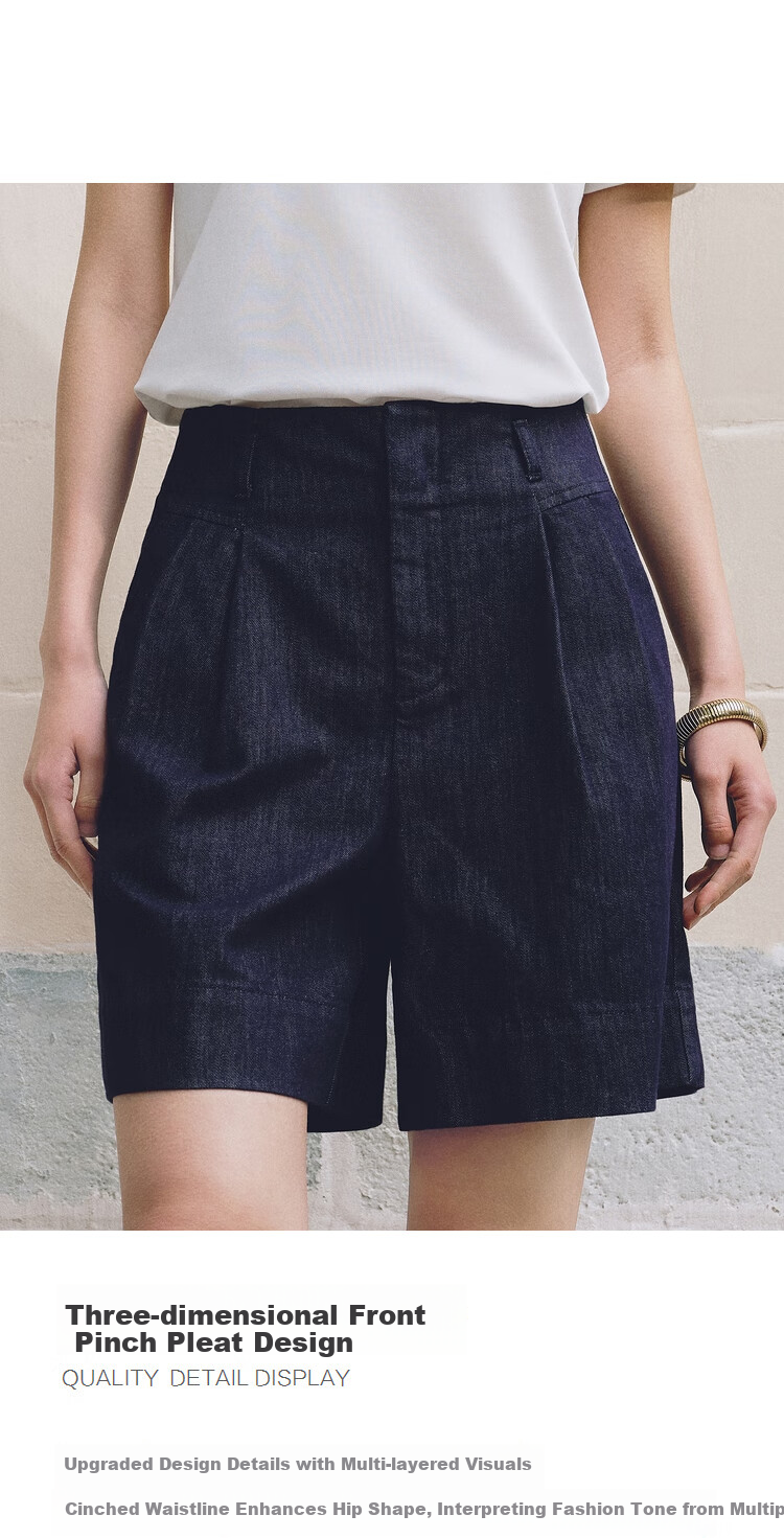 Peacebird Women's High-Waist Wide-Leg Denim Shorts Summer Loose Slim Vintage Trend Dark Blue L 6