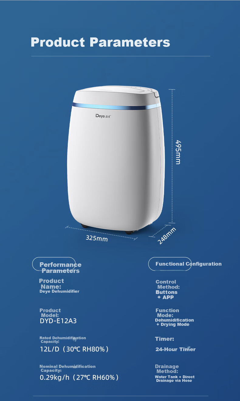 Deye Dehumidifier, Dehumidification Capacity 25 Liters/day, 45 Square Meters Household Quiet Basement Moisture Remover Dryer for Living Room And Bedroom, Mobile Phone Smart Control DYD-T22A3 9