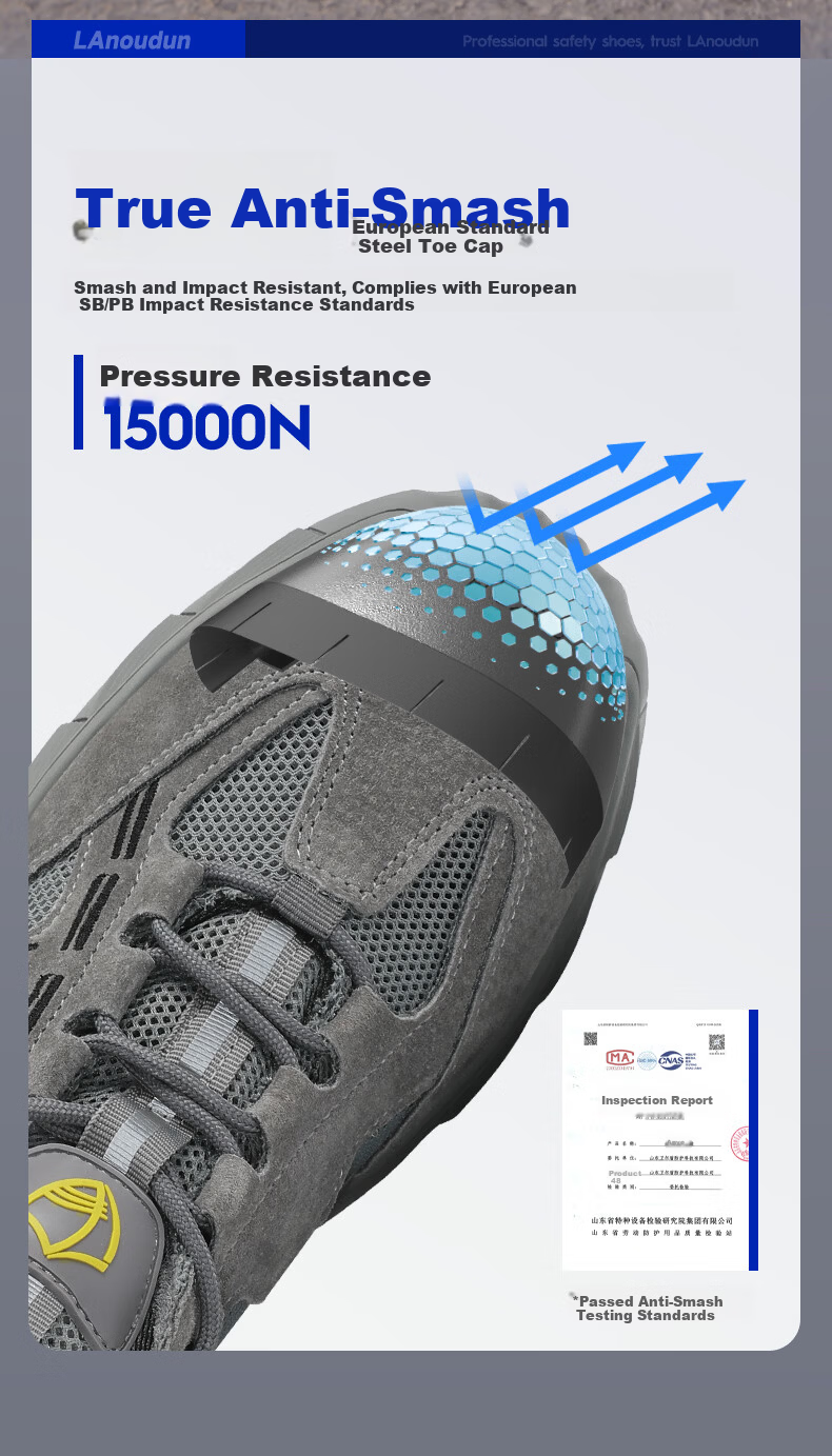 BlueOwl Shield Men's Summer Breathable Lightweight Anti-Smash Steel Toe Anti-Puncture Comfortable Non-Slip Work Shoes D0266FN-1 Size 38 7