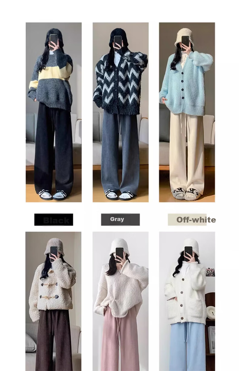 Langsha Women's Herringbone Wide-Leg Pants Spring Autumn New High-Waist Draped Straight-Leg Slim Chenille Knit Casual Trousers Trendy 5