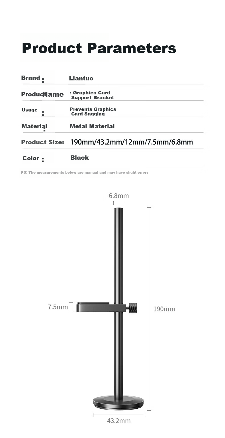 Liantuo GPU Support Bracket Stand 50/40 Series Desktop PC Independent Graphics Card Support Rod Single Rod Magnetic Base Adjustable Height Aluminum Alloy AMD Universal 3