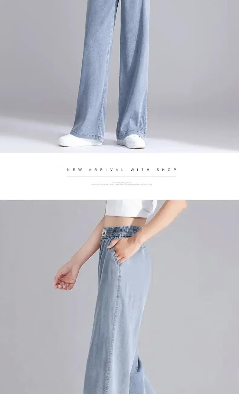 Langsha Women's Straight-Leg Jeans Summer Thin High-Waist Tencel Cool Pants 2026 New Retro Wide-Leg Petite 16