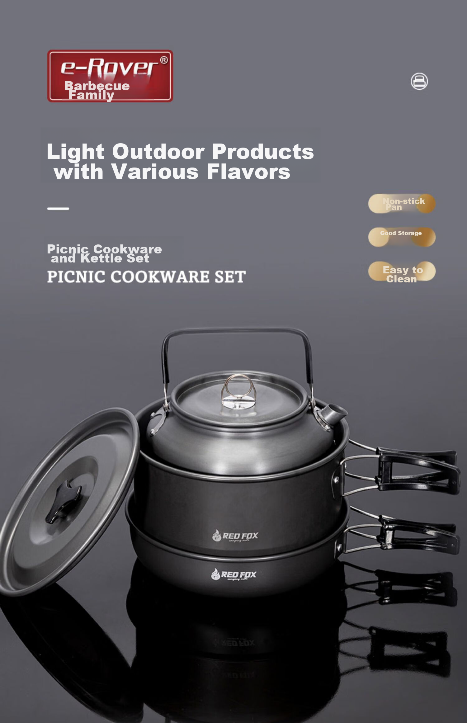 E-Rover Outdoor Cookware Set, Camping Stove Pot, Picnic Cooking Utensils, Frying Pan with Cover, Large Outdoor Cooking Equipment for Camping 1
