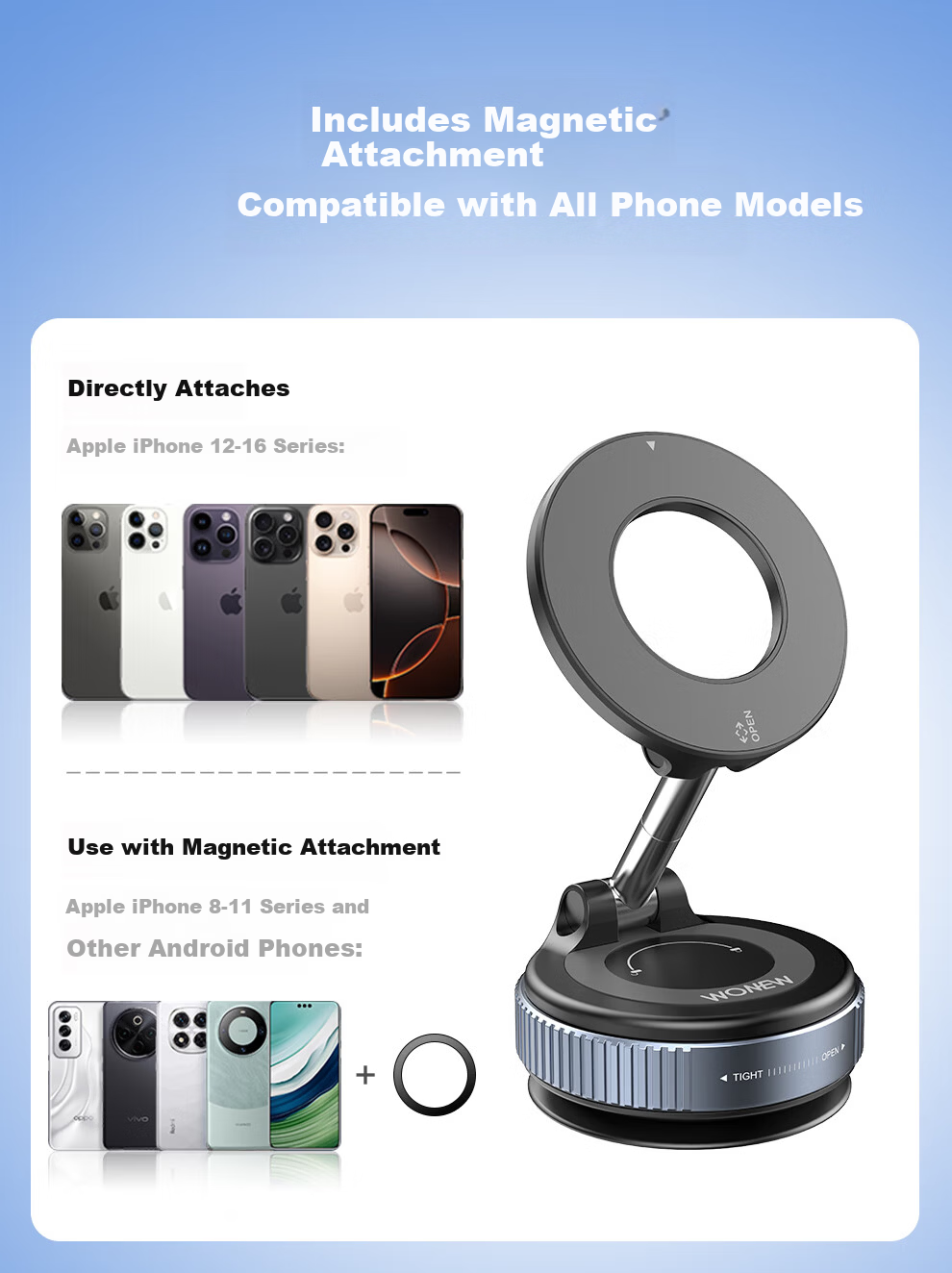 Wonew【Detachable Epoxy Resin】Colorful Snail Magnetic Car Phone Holder Vacuum Car Mount with Leather Texture 11