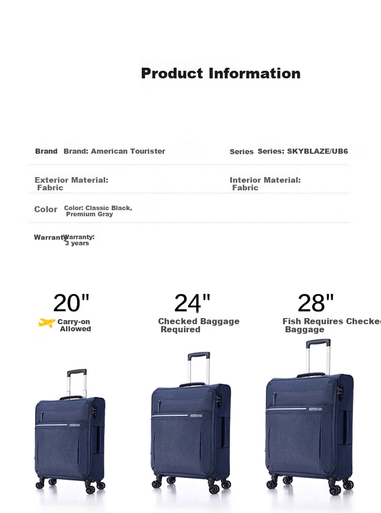 AMERICAN TOURISTER Luggage, 24-Inch Business Suitcase, Large Capacity Travel Case, Soft Shell, Black, UB6 Password Lock 7