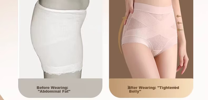 Herbal Original Color Probiotic Mulberry Silk Gusset High-Waist Tummy Control Polylactic Acid Jacquard Lace Nude Feel Women's Shaping Underwear 21