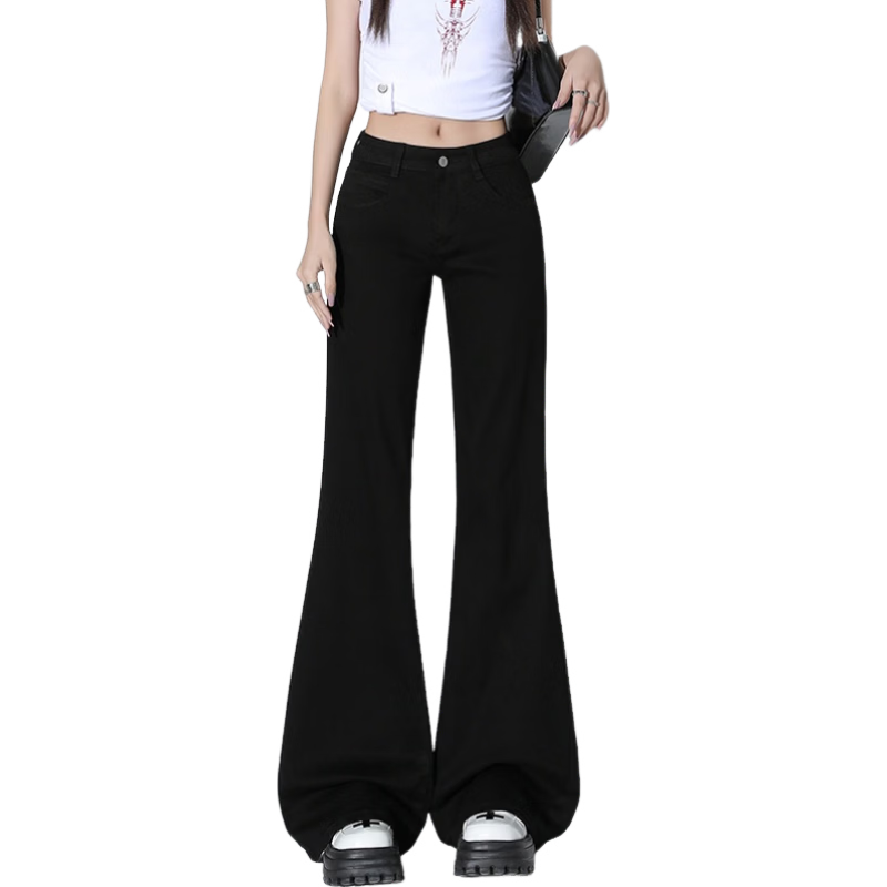 Jeanswest Women's 2026 High-Waist Retro American Style Loose Slim Fit Slight Flare Black Jeans M