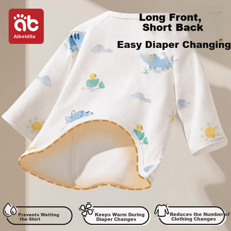 Aibedila Newborn Baby Cotton Half-Back Shirt Class A Long Sleeve Baby Clothes 0-3 Months Belly Protection Size 52