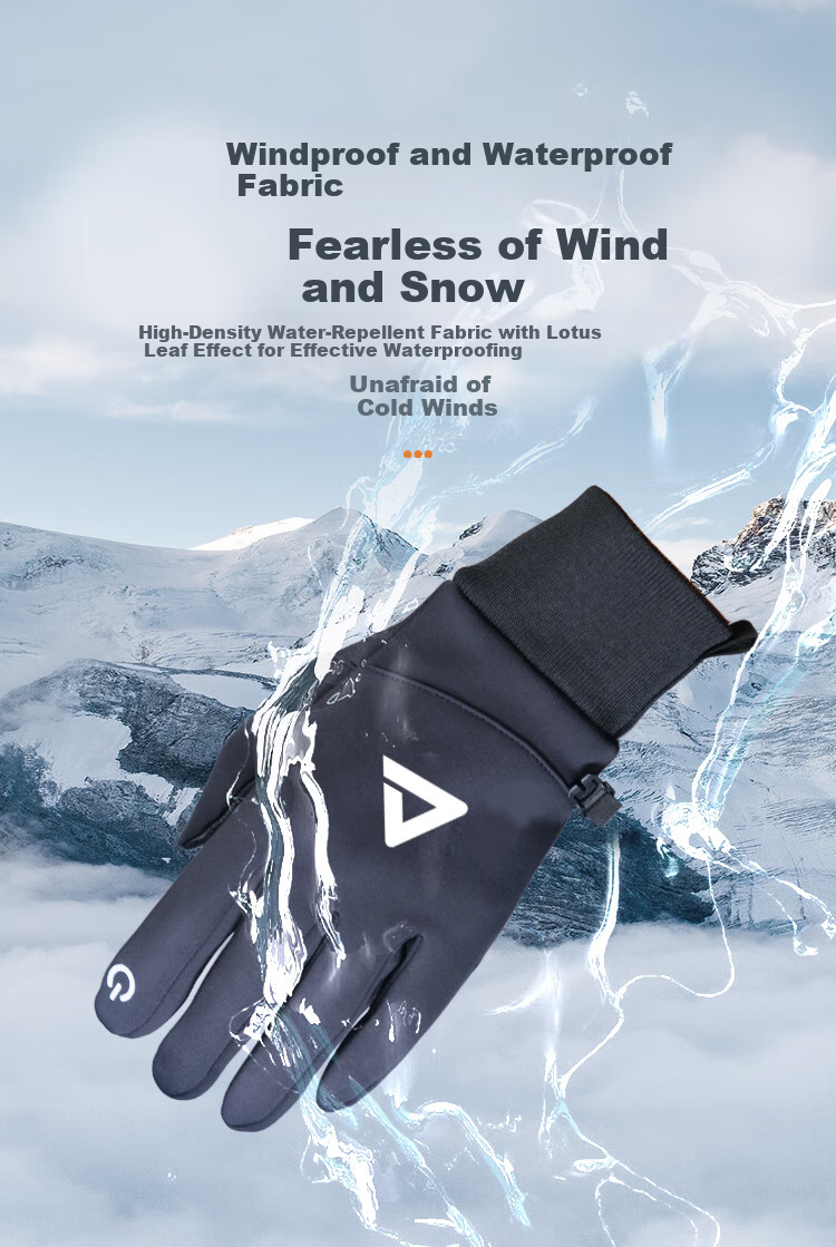 PEAK Cycling Gloves Unisex Autumn Winter Waterproof Mountain Bike Outdoor Sports Non-slip Touchscreen Warm Gloves Black 4