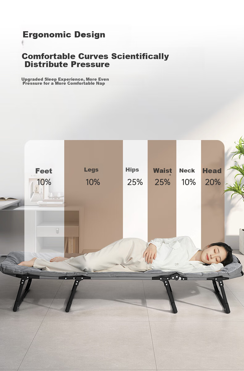 Restar Folding Single Nap Bed Hospital Care Bed Military Cot Recliner Office Nap Waist Support - 190cm Gray 2