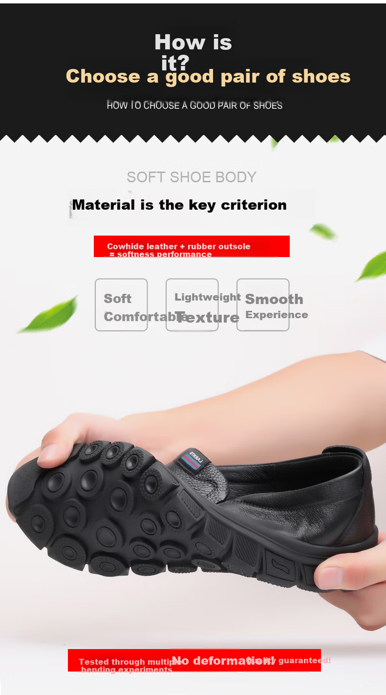 LAORENTOU Men's Autumn Business Formal Soft Leather Soft Sole Middle-aged Casual Dad Shoes A90223 Black Size 40 6