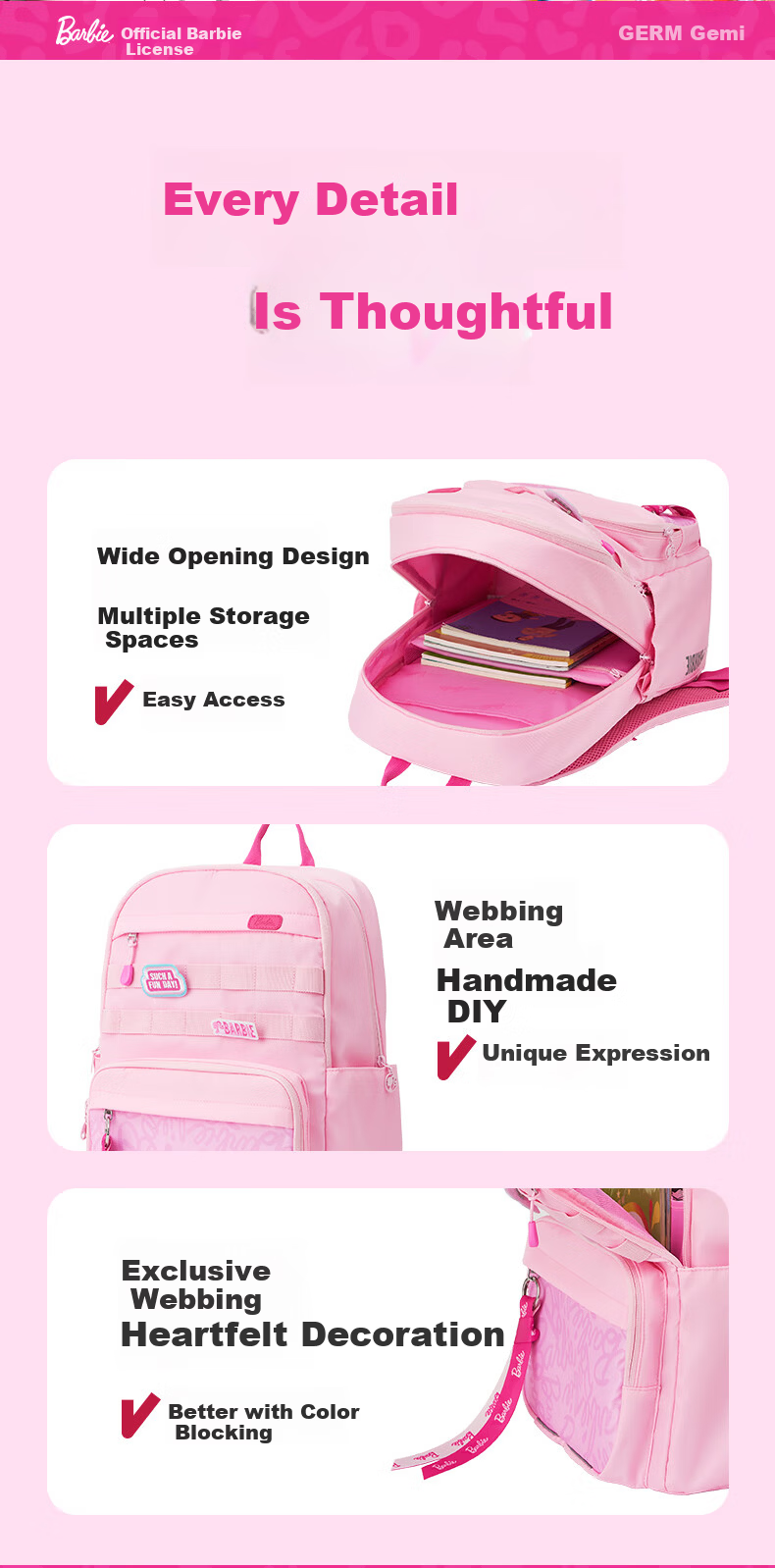 Germ Lightweight Large Capacity School Backpack for Elementary and Middle School Girls Grades 4-6 8