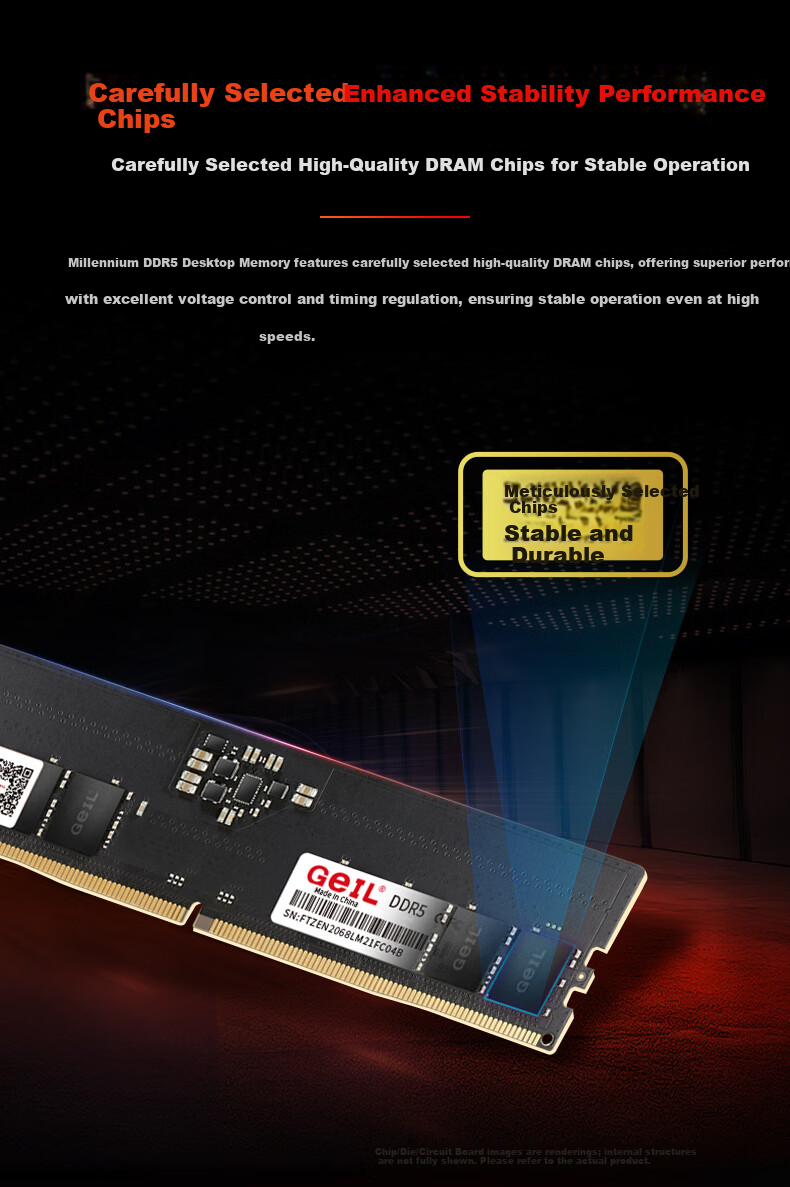 GEIL Jinbang 32GB DDR5-4800 Desktop RAM Millennium Series Low Voltage Brand Computer Expansion Memory Module 4