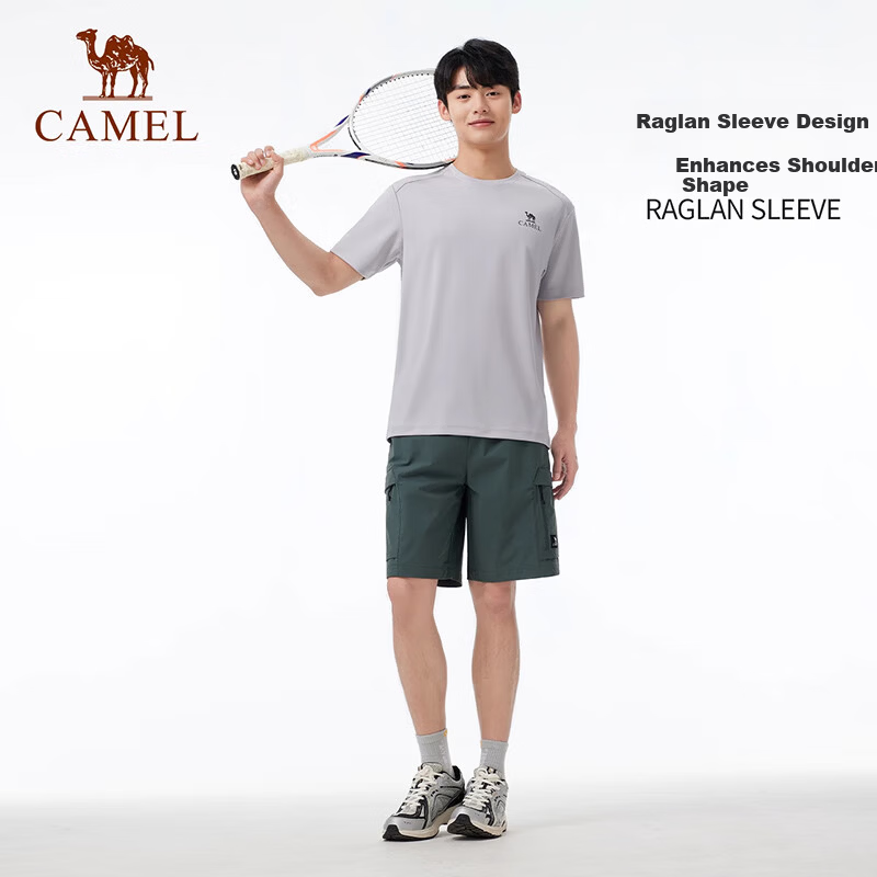 CAMEL Women's Quick-Dry Short Sleeve T-Shirt Thin Summer Breathable Sweat-Absorbing Running Fitness Sports Casual Top XL