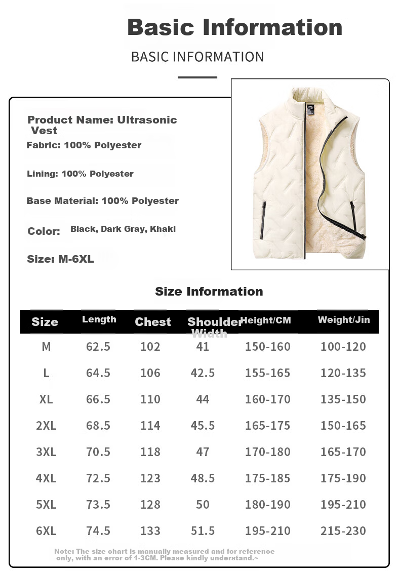 Miiow Men's Cotton Vest Autumn Winter Sleeveless Lamb Wool Thickened Warm Cold-Proof Stand Collar Jacket Black XL 8