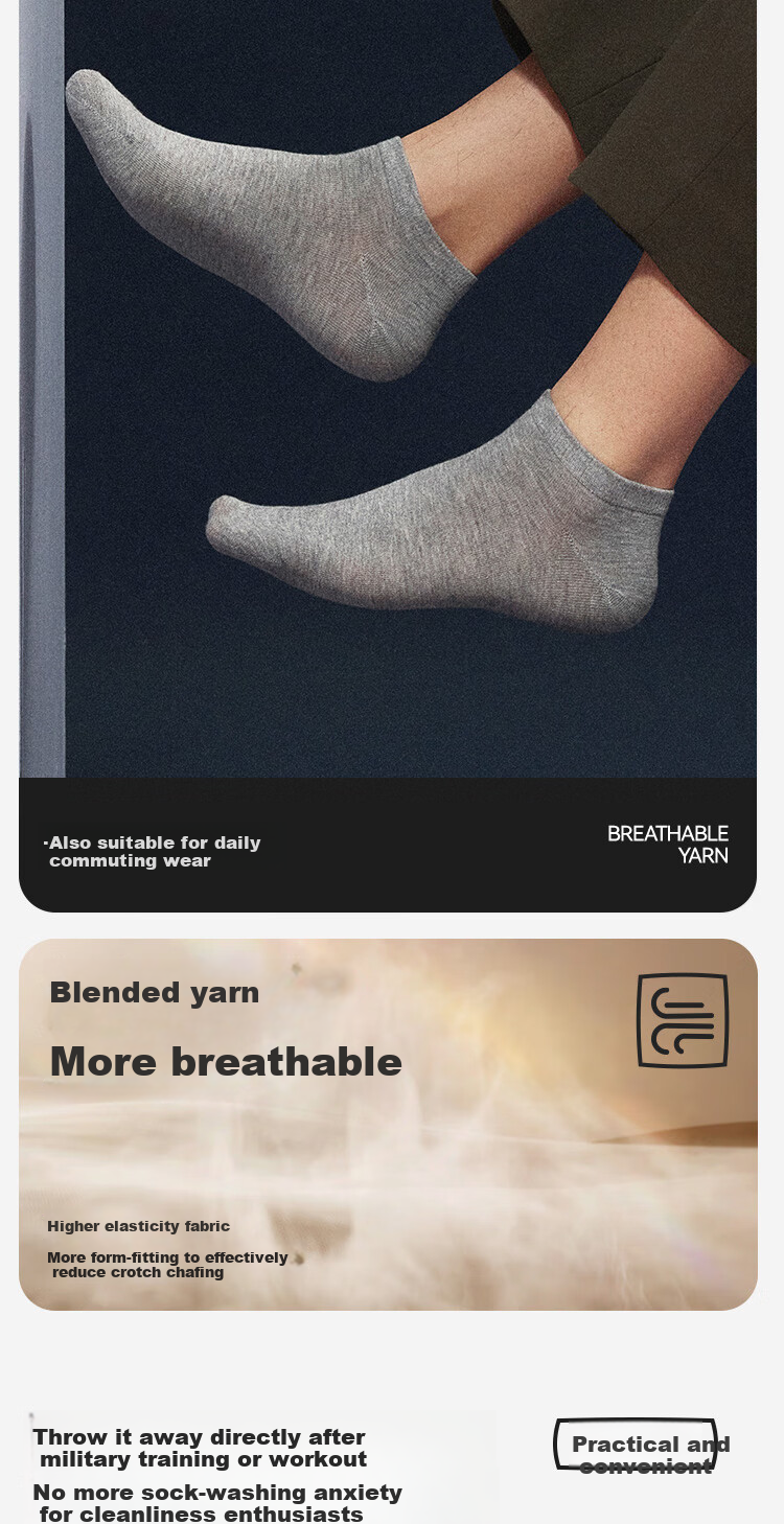 HLA Disposable Cotton Short Socks for Men and Women 7A Antibacterial Travel Daily Use No-Wash Sports Casual Low-Cut Socks 7 Pairs Pack 3