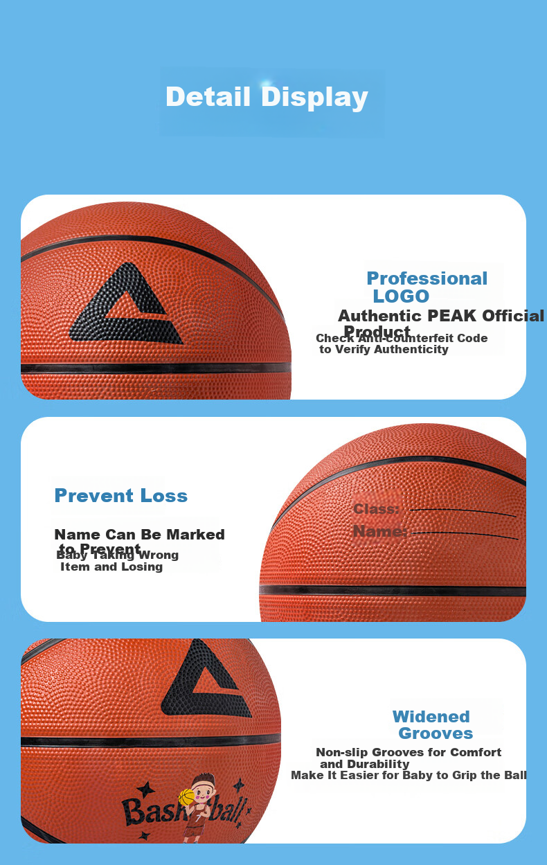 PEAK Basketball Training Court Indoor And Outdoor Wear-Resistant Size 3 Rubber Children's Toy Basketball, Pink 6