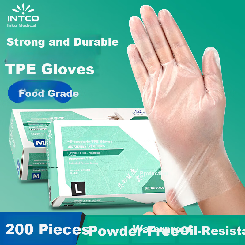 INTCO Disposable TPE Gloves 200pcs M Size Food Grade Household Kitchen Cleaning Dining Crawfish Gloves