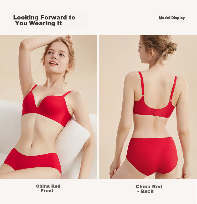 Urban Beauty Women's New Year Red Lingerie Set Seamless Wireless Push-Up Bra + 2 Panties Gift Box 17