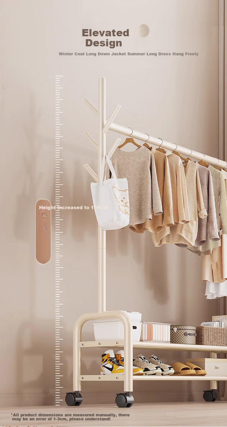 Quanpinwu Floor-Standing Clothes Rack, Bedroom Home Indoor Movable Drying Rack, Storage Hanger, Coat And Hat Stand, Single 150cm 8