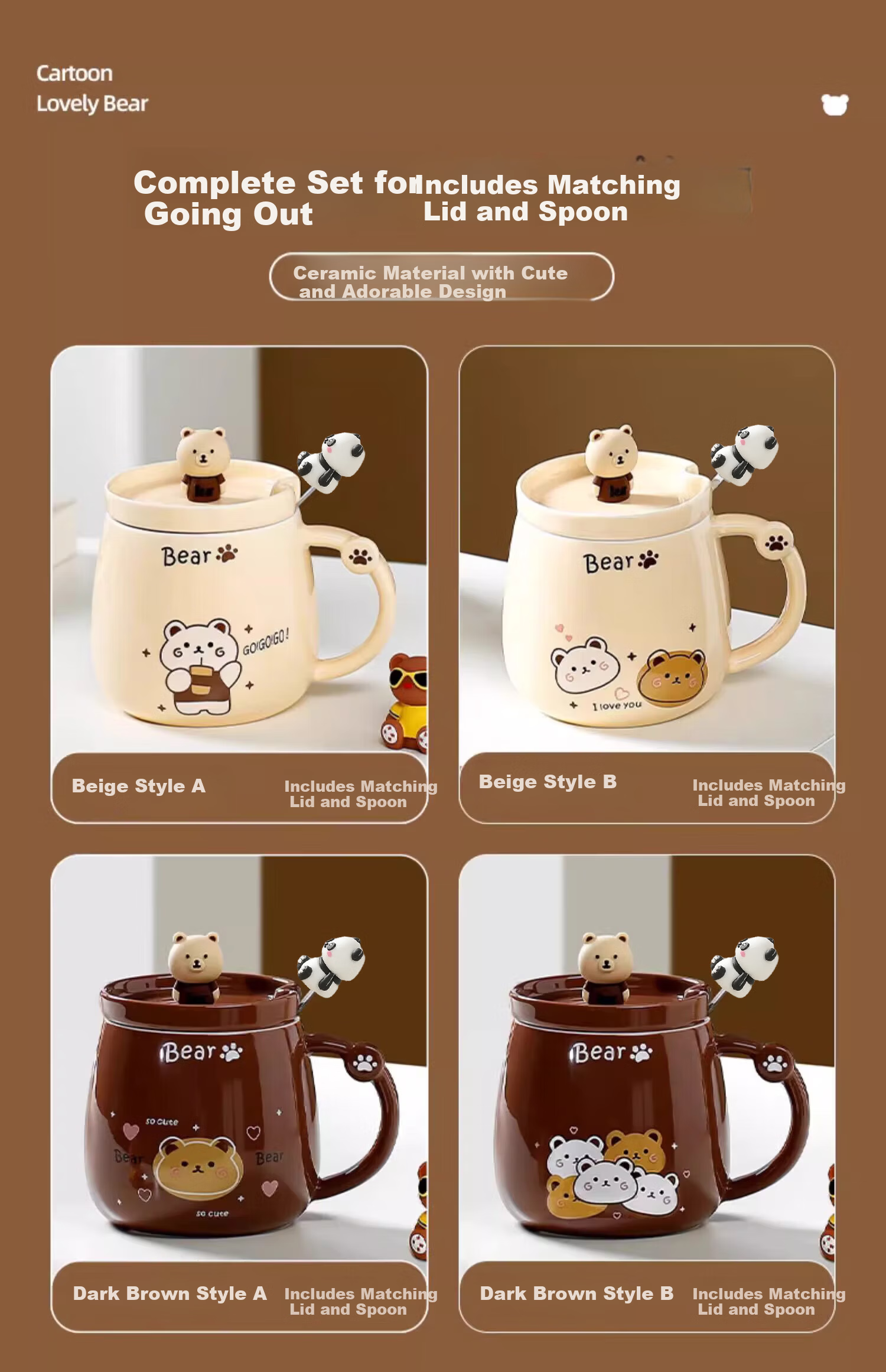 Baqianxing Ceramic Mug, Coffee Cup, High-Quality Water Cup with Lid And Spoon, Gift Box for Girlfriend's Birthday Present 3