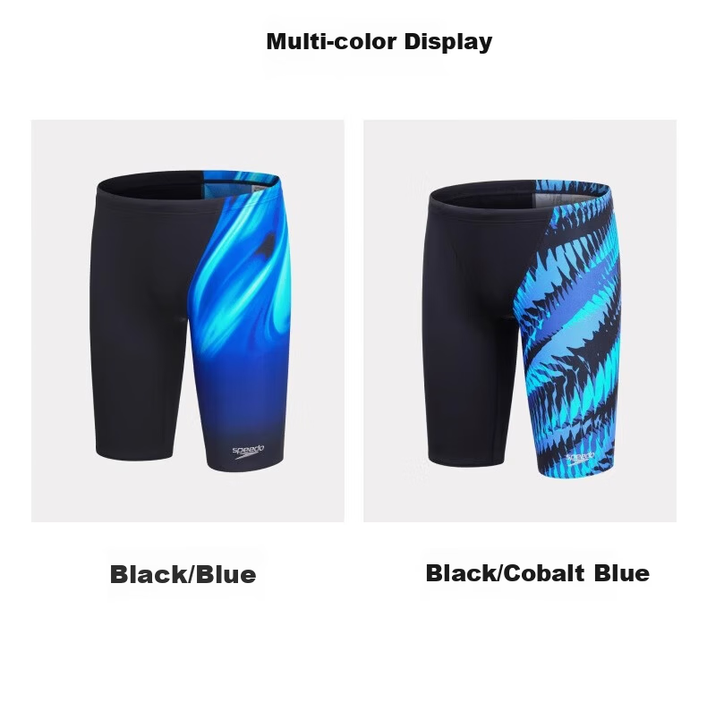 Speedo Men's Swim Shorts Swim Active Series Professional Training Quick-Dry Chlorine-Resistant Knee-Length Swim Trunks Black/Light Blue 32 6