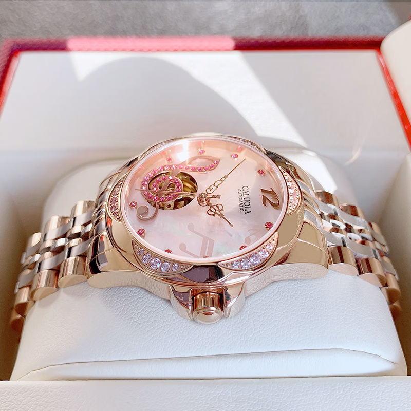 CALUOLA Carola Fully Automatic Mechanical Women's Watch Diamond-Studded Hollow Note Stainless Steel Fashion Waterproof Trendy Ladies Watch
