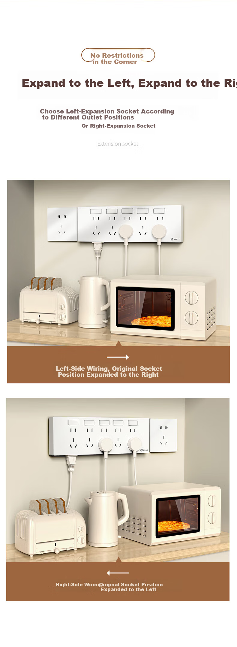 Guojidiangong 86-Type Expandable Socket, Kitchen Extension Multi-Functional Converter, Concealed Installation for Home Use with Switch, Power Strip with 21 Outlets, Left Expansion Five-Hole White 7