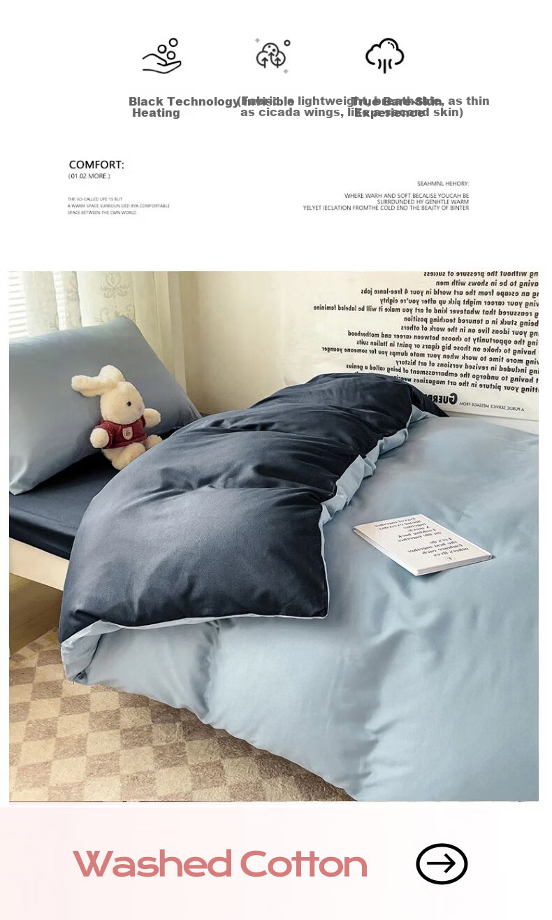 Aiwei Class A Washed Cotton Three-Piece Set Student Dormitory Bed Sheet Pillowcase Quilt Cover 150*200cm Rock Mist Blue 5