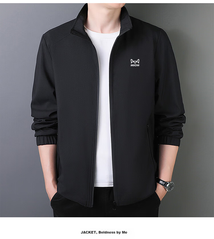 Miiow Men's Jacket Spring Autumn Casual Business Lapel Windproof Loose Sports Dark Blue 2XL 6