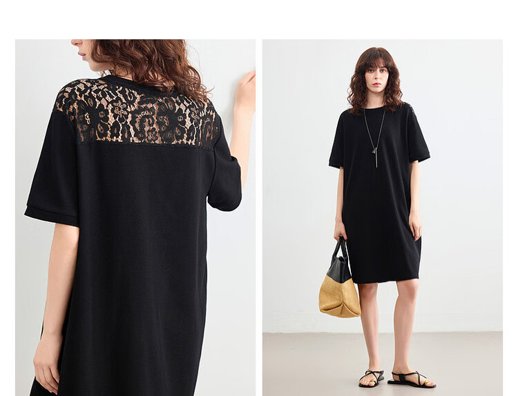 Demana Cloud Soft Cotton Series Summer Lazy Casual Round Neck Lace Splice Loose Slim Petite Women's Dress 9